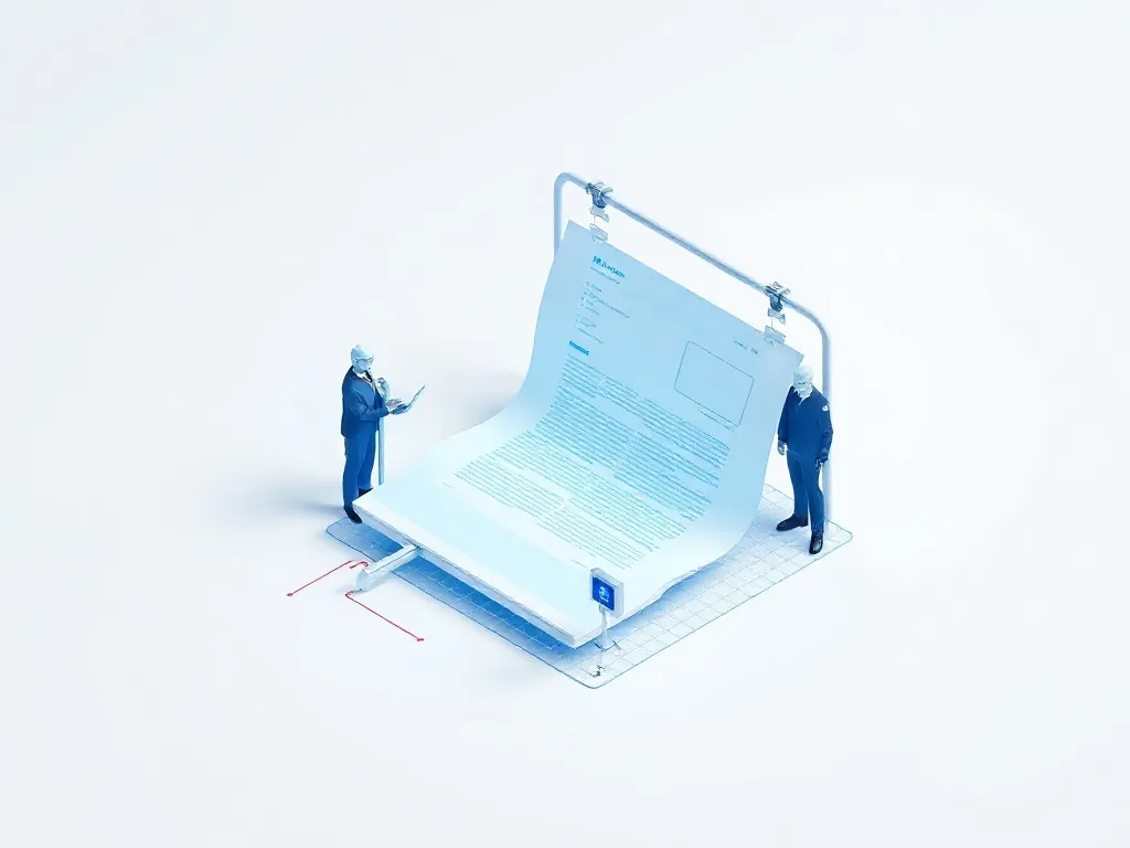 High-tech minimalist visualization of a large document being