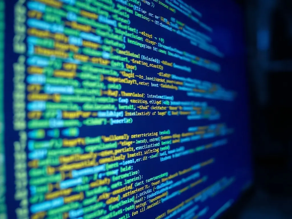 Close up of a computer screen with code and structured text,