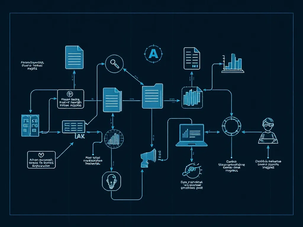 Conceptual digital diagram of data flowing between icons of